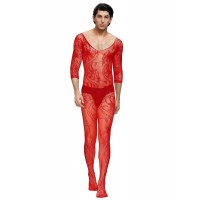 Men's Bodystocking, V-Neck, RED, ONE SIZE 